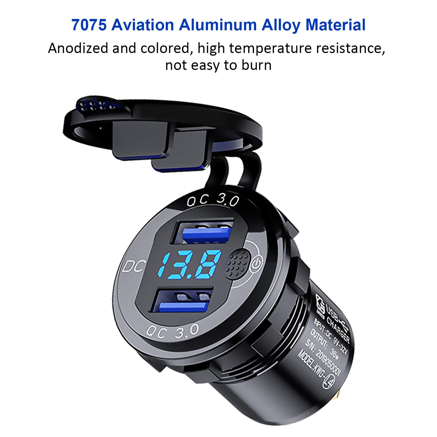 Presa USB Auto YGL QC3.0 Con Voltmetro - 2 Porte Impermeabili, 12V/24V Per Auto, Moto, Camper E Barche - Foto 6