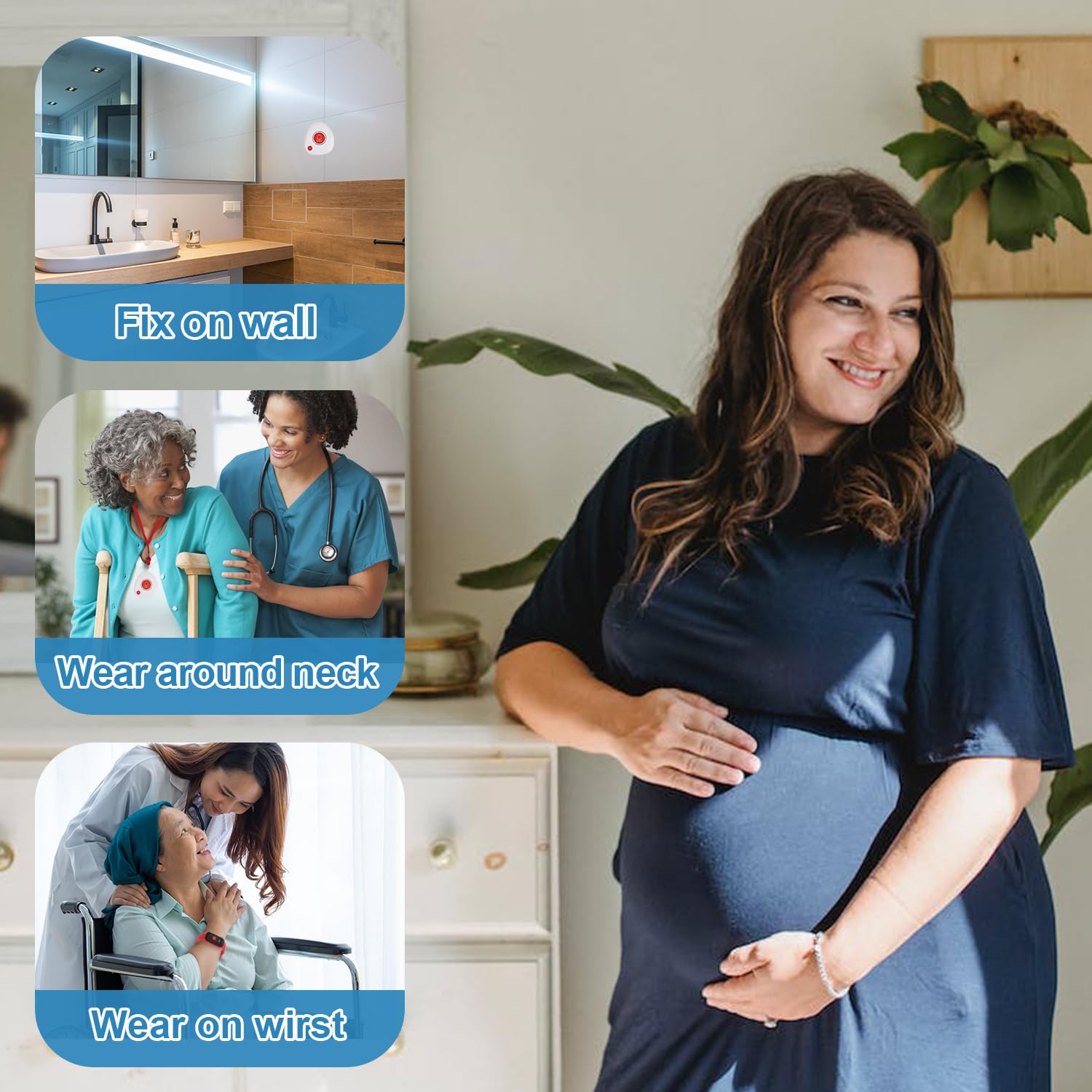 Wireless Caregiver Pager Call Button Emergency Calling System 328 Feet 1 Call Button/1 Watch Button/1 Receiver Nurse Alert System for Elderly Patient Disabled (1 Red H1+1 3DB+M2)