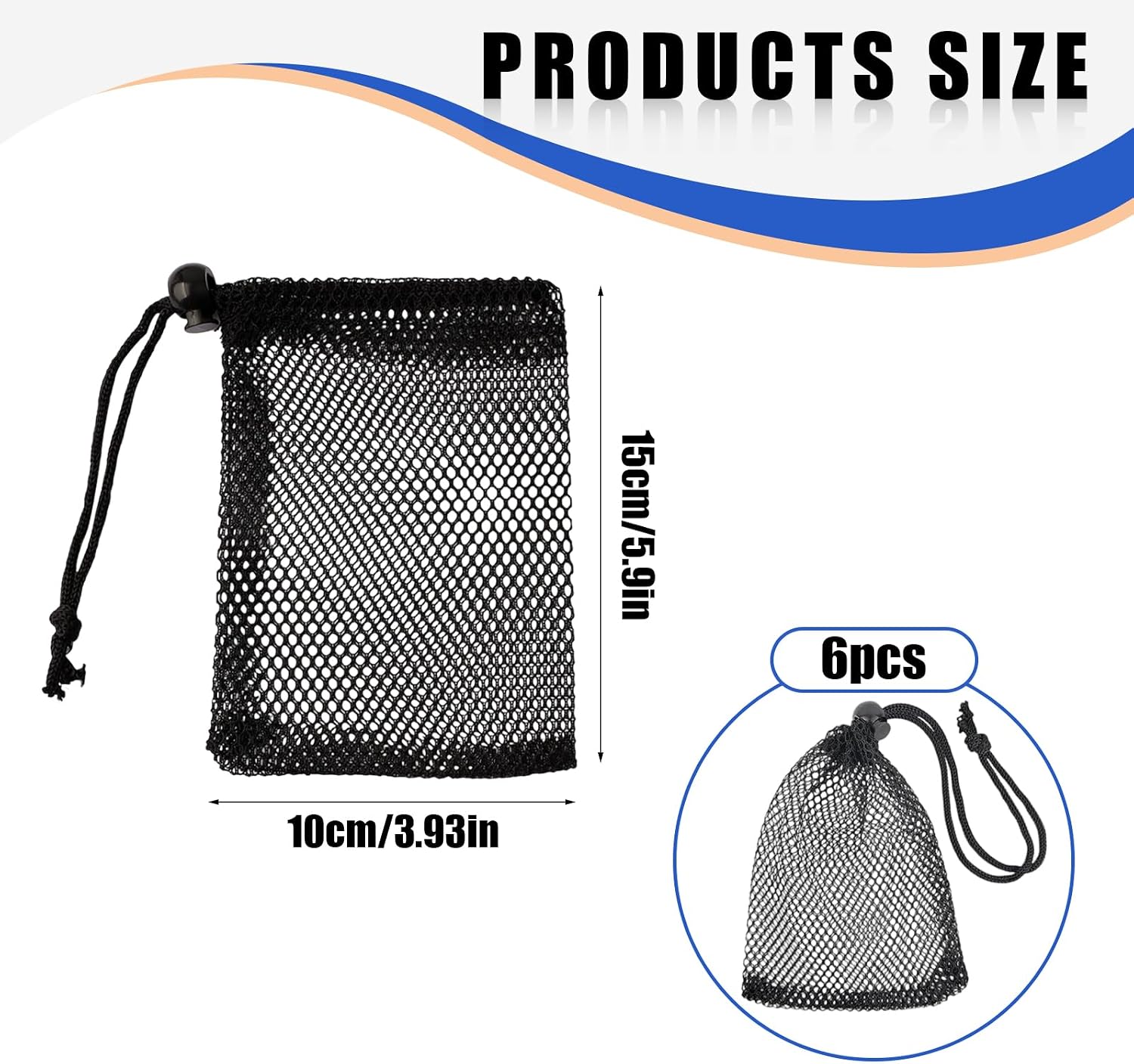 6Pcs Small Mesh Drawstring Bags - 6'' x 4'' Breathable Nylon Storage Bags for Travel, Underwear, Toys - Portable Organizer Pouches W/Toggle Closure for Gym, Camping, Laundry - Multi-Use