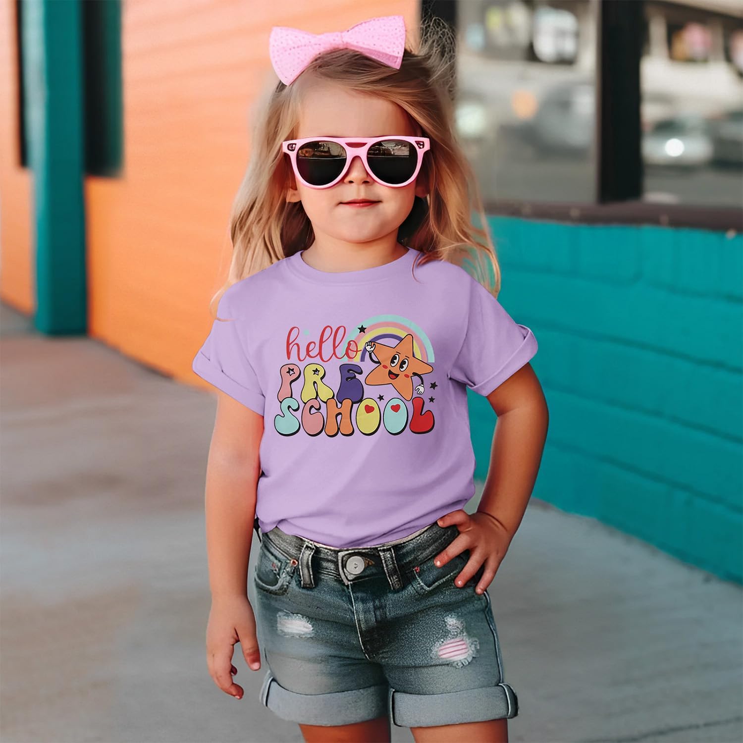 SOFEON Toddler Girl Kindergarten Shirt Hello Preschool T-Shirt Star Rainbow First Day of School Shirts Preschool Summer Tees
