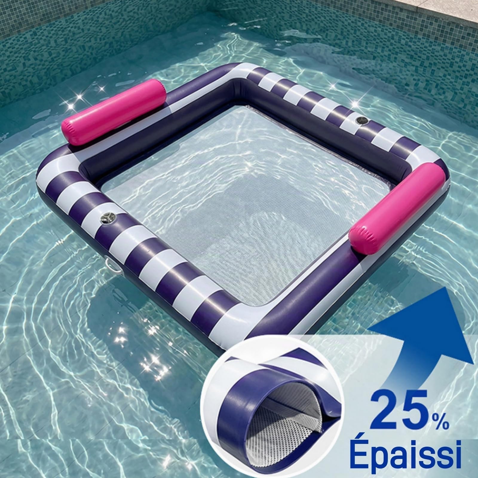 Matelas Gonflable Piscine, Tanning Pool avec Porte-Gobelet, Matelas de Bronzage pour Adultes pour Jardin, Plage, Piscine 191 * 171cm