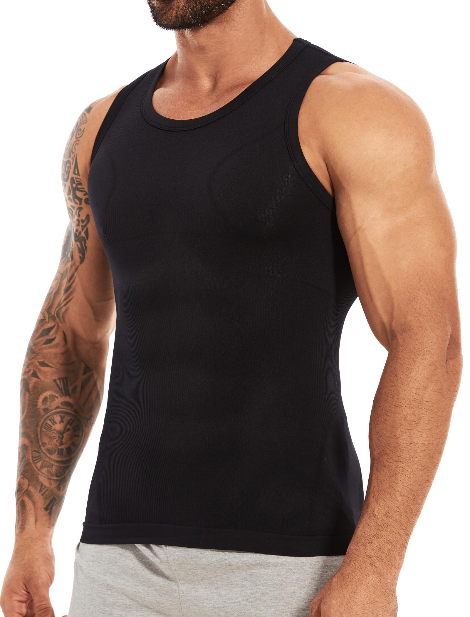 MISS MOLY Shapewear T-shirt de compression pour homme sans manches Body Shaper élastique ventre plat
