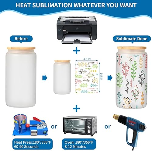 Miniatura 8 de Vasos de vidrio de sublimación con tapa de bambú, tazas de cerveza de sublimación esmeriladas de 16 onzas con pajitas de vidrio, caja de regalo para