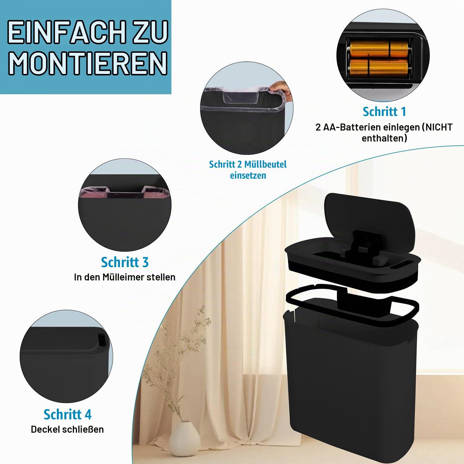 LIROPAU Abfalleimer Sensor Badezimmer 25L, Mülleimer Küche mit Deckel