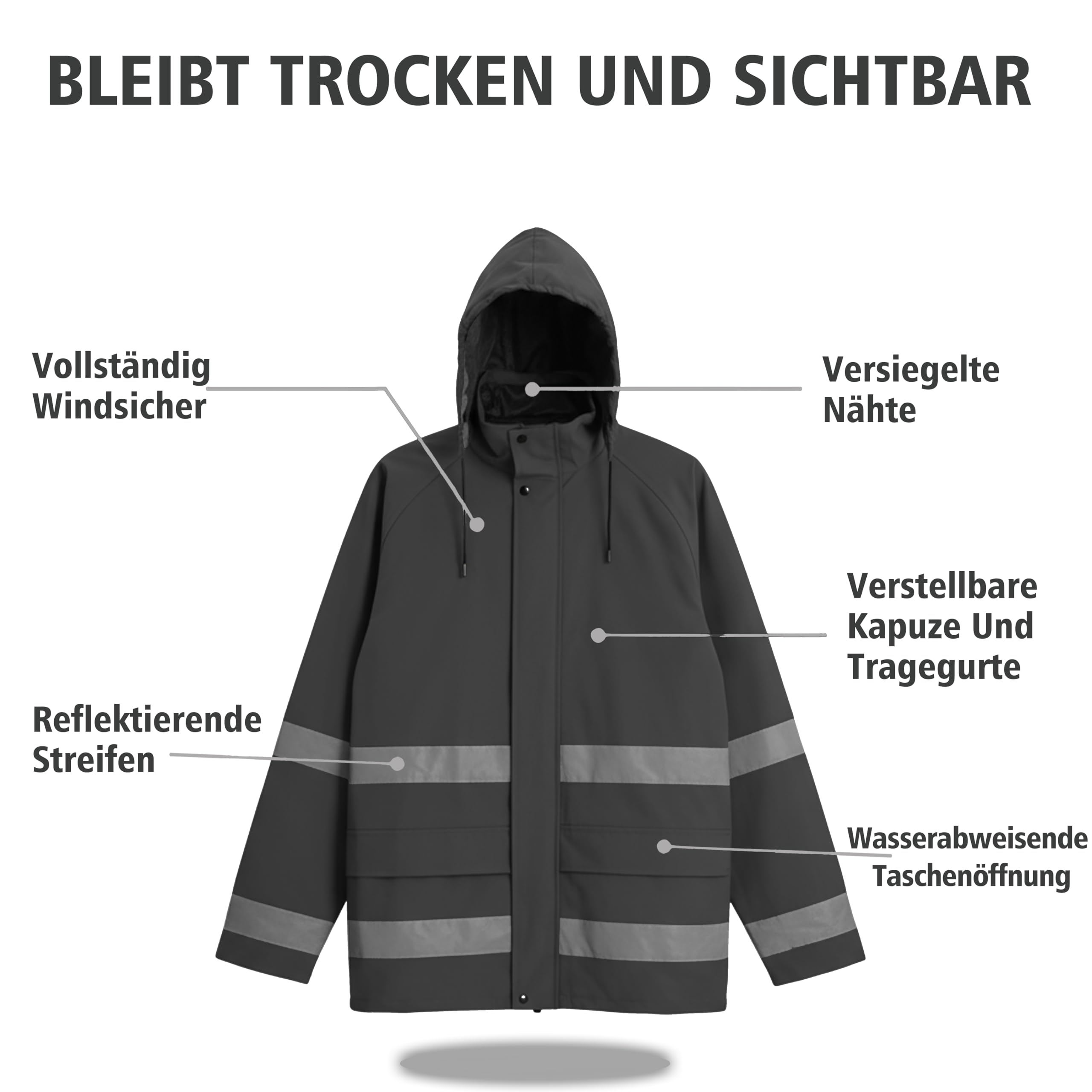 PRO Vêtements de travail imperméables pour homme Veste de pluie et salopette à capuche, 3 pièces, sûre, résistante, fonctionnelle, en nylon Oxford Shell
