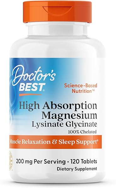 Doctor's Best High Absorption Magnesium Glycinate Lysinate Supplement for Sleep Support - Chelated Magnesium Tablets for Women & Men, 200mg per Serving, Supports Calm & Relaxation, Vegan - 120 Count