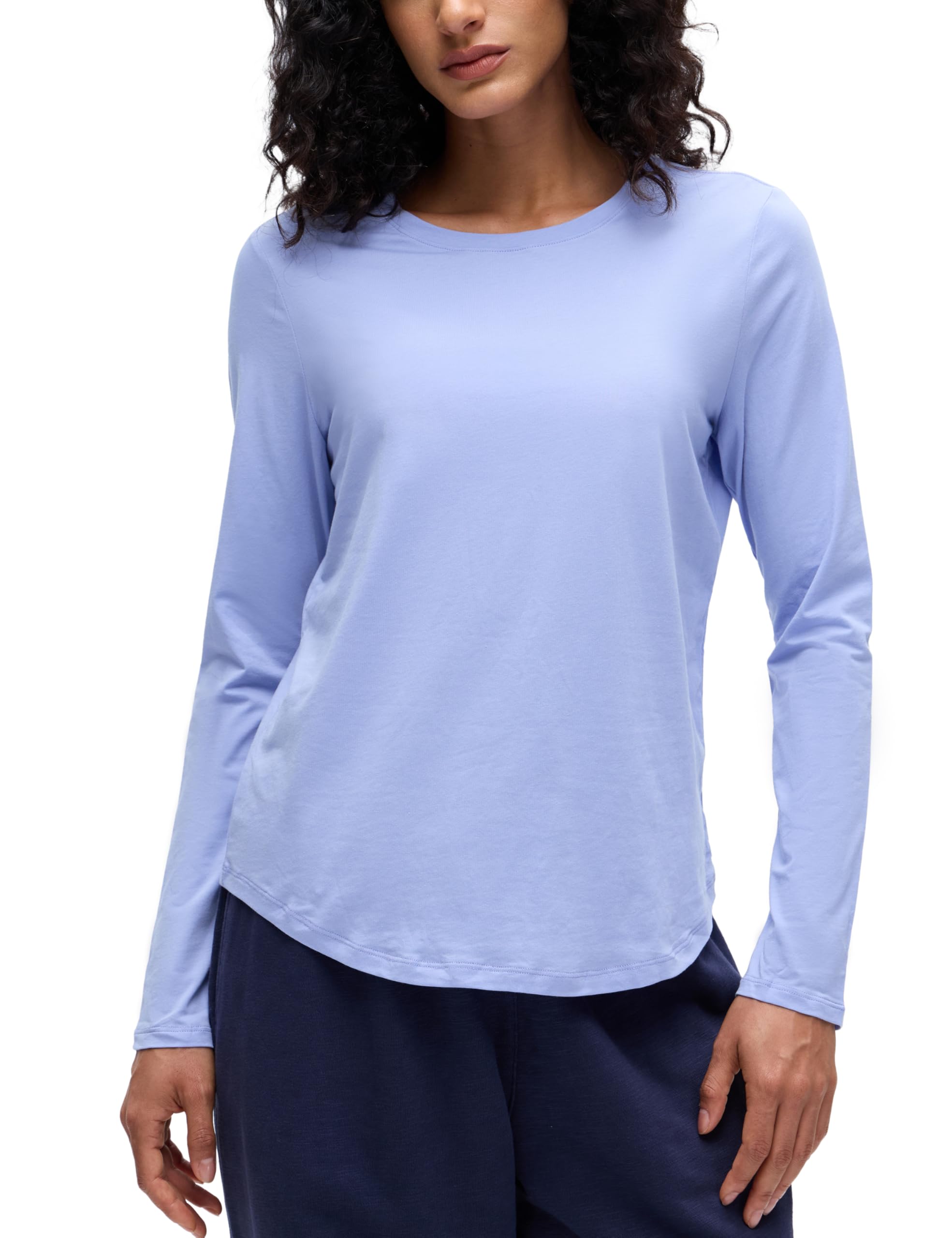 CRZ YOGA Pima Cotton Workout Long Sleeve Shirts for Women Athletic Crewneck Yoga Casual Tops Plain T-Shirt — view 12