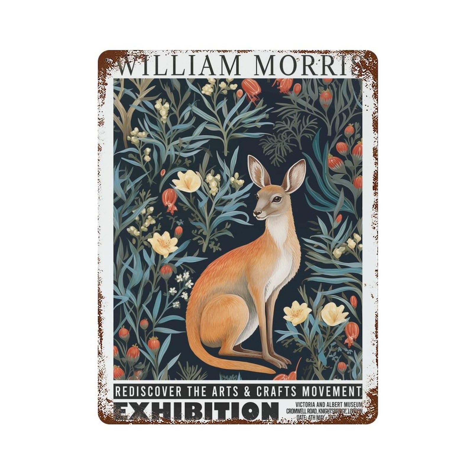 Morris Kangaroo Botanical Exhibition Decorative Tin Sign 15.7"x11.8", Shabby Chic Decor for Garage, Pub Or Kitchen