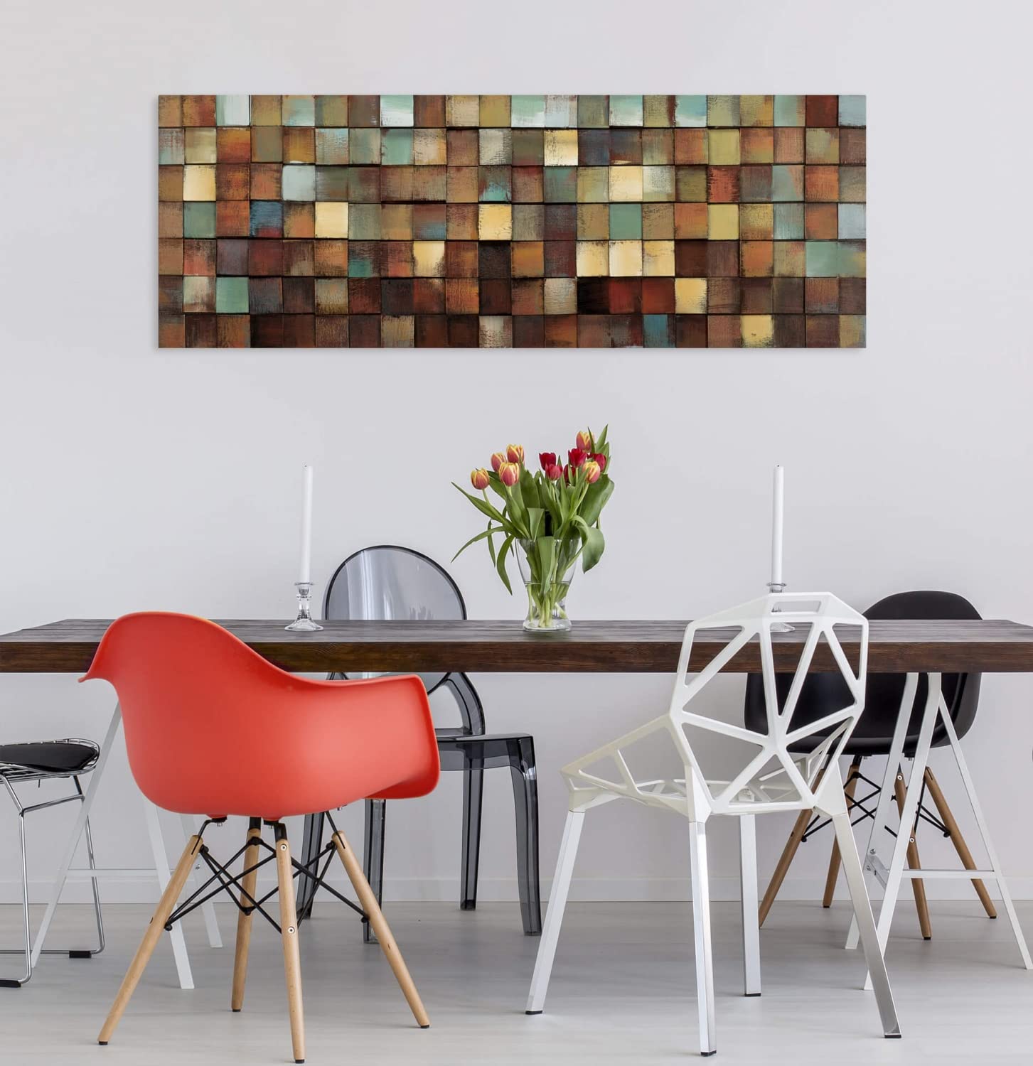 KunstLoft Wanddeko Holz rustikal | 100% HANDGEFERTIGT | 144x44x7cm | Holzbild 'More is more' | Abstrakt | Braun Grün | Wandbild Holz