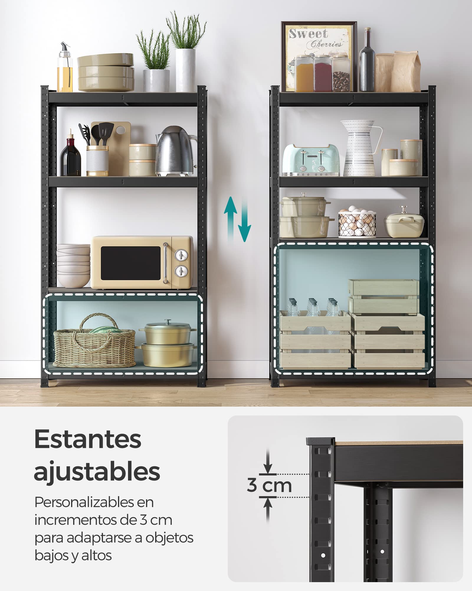 SONGMICS Juego de 2, Estantería Pesada, Estantería de Acero, Montaje Rápido, para Instrumentos, Garaje, Almacén, Trastero, Carga de 520 kg, 40 x 80 x 160 cm, Negro GLR044B02