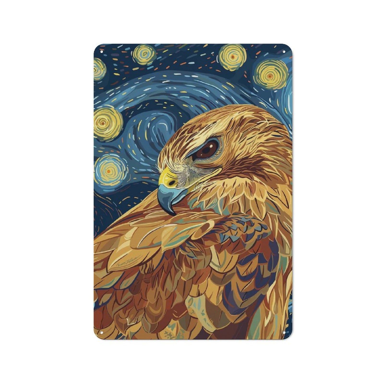 Junmoney Eagle In Starry Night Style Retro Metal Wall Sign 30X20cm With For Café Or Home Bar, For Cooler-Season Styling In Café And Home Bar