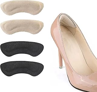 Thieaudio Heel Grips, Heel Cushion Pads for Loose Shoes, 4 Pairs Heel Protectors, Heel Inserts Grips Liners for Women Men Shoes Too Big, Black & Skin