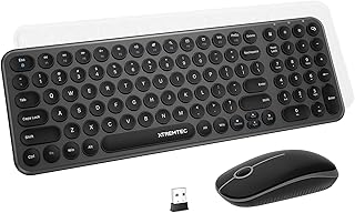 Wireless Keyboard and Mouse, XTREMTEC Compact Full Size Cute Keyboard Retro Round Keycap - 2.4GHz Ultra-Slim Quiet Aesthetic Keyboard for Laptop iMac Windows Computer (Space Gray)