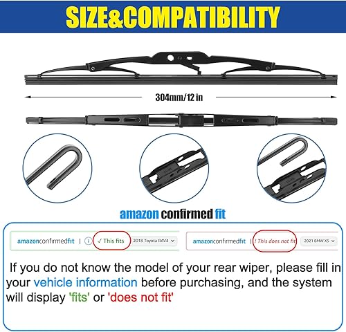 Vista 133 de Limpiaparabrisas trasero de 12 pulgadas para Mitsubishi Outlander 24-21/Nissan Rogue 23-08 Kicks 23-17 Juke 17-11 Pathfinder 20-13 Qashqai 22-17