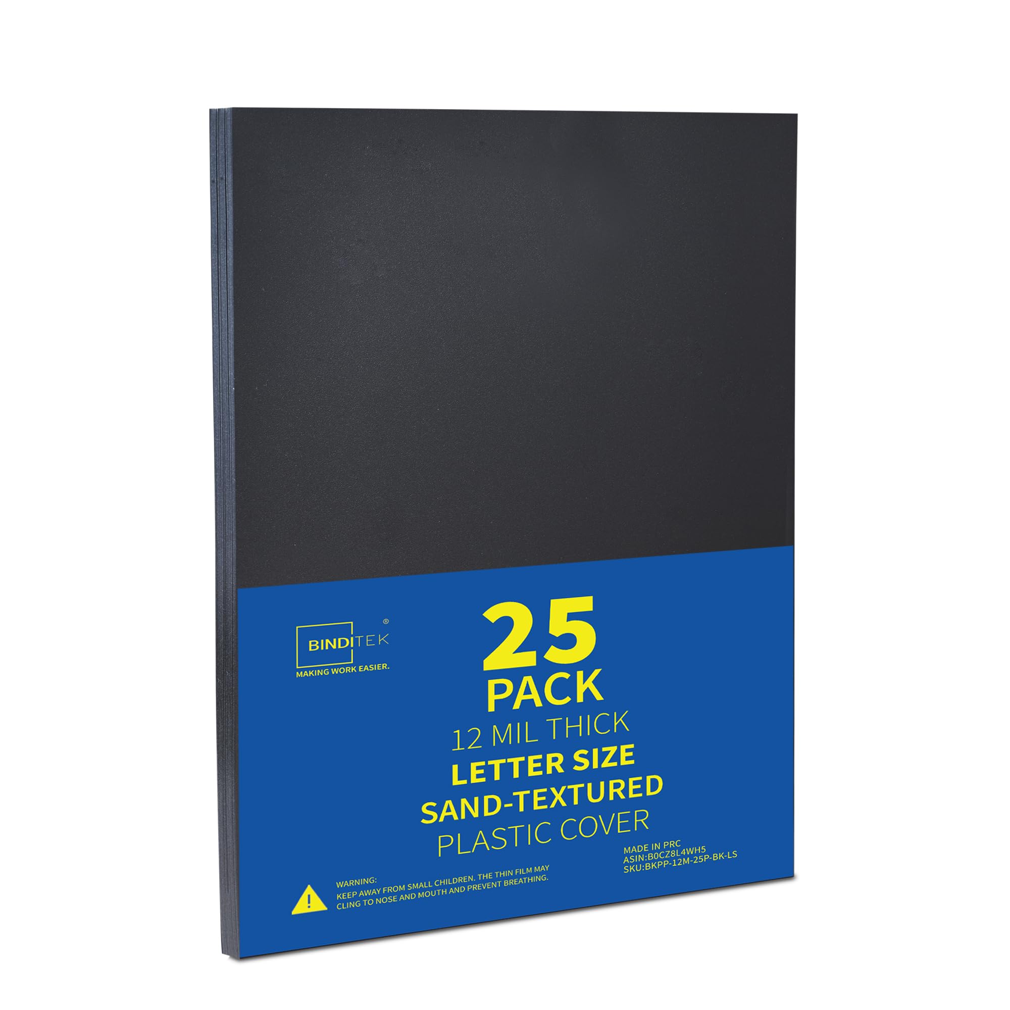 Binditek 12 Mil Sand-Textured Binding Covers, Letter Size, Black, 25 Pack