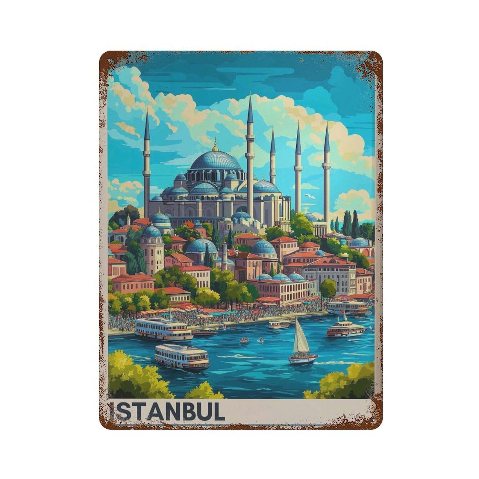 xiaoxiaoshen Istanbul Travel Bosphorus View Turkey Wall Decor Art Metal Tin Poster Modern Home Decor Art Home Bar Shop Decorations Vintage Sign 40x30cm