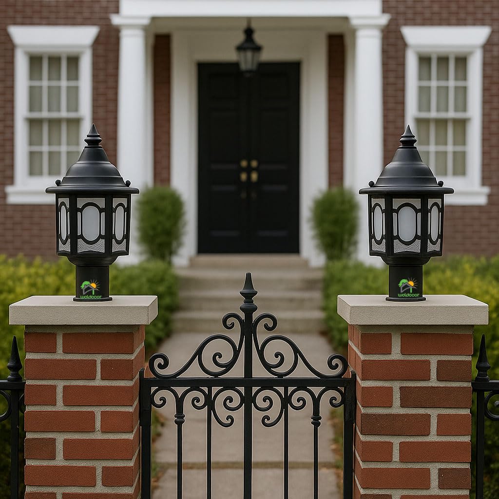 Weldecor Antique Black Metal Outdoor Pillar Light for Home Gate | Waterproof Rustproof Exterior Decorative Lantern Lamp for Compound, Boundary Wall & Garden | LED Compatible Holder (Pack of 2)-image-43