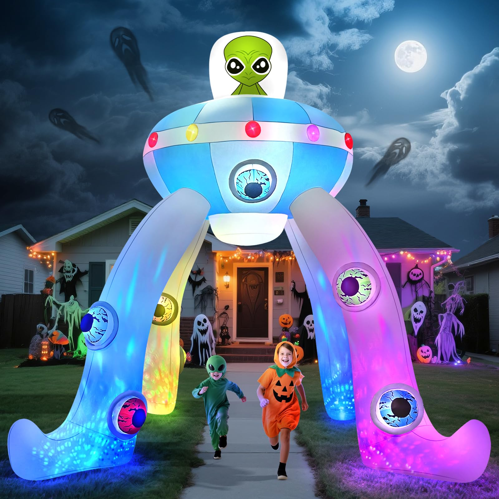 Kalolary 12FT Halloween Inflatable Decoration, Halloween Decoration Inflatable Party for Yard Garden Lawn Indoor Outdoor Decor (Alien UFO Archway) — image 1