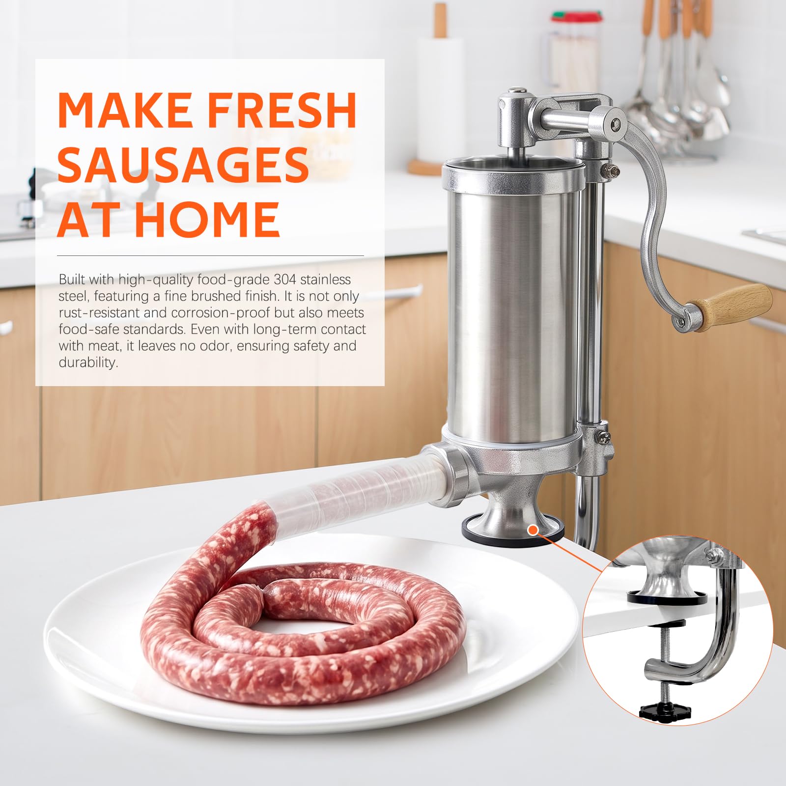 Joyeee 2.5 LB Embutidora de Salchichas Manual, Vertical Máquina para Embutidos de acero inoxidable con 4 tubos de llenado, para Hacer Chorizo Hot Dogs Bratwurst Tanto para Uso Doméstico como Comercial