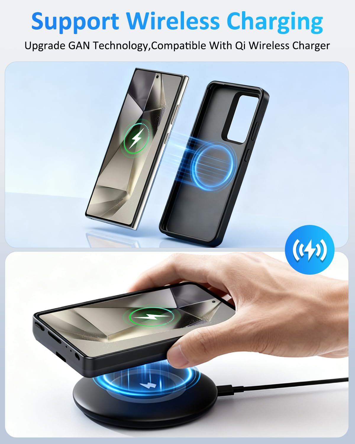 Custodia con Batteria per Samsung Galaxy S24 Ultra (6,8''), 15000mAh Cover Batteria Portatile di Ricarica Wireless Ricaricabile Magnetica Power Bank Caricabatterie con Tecnologia GAN