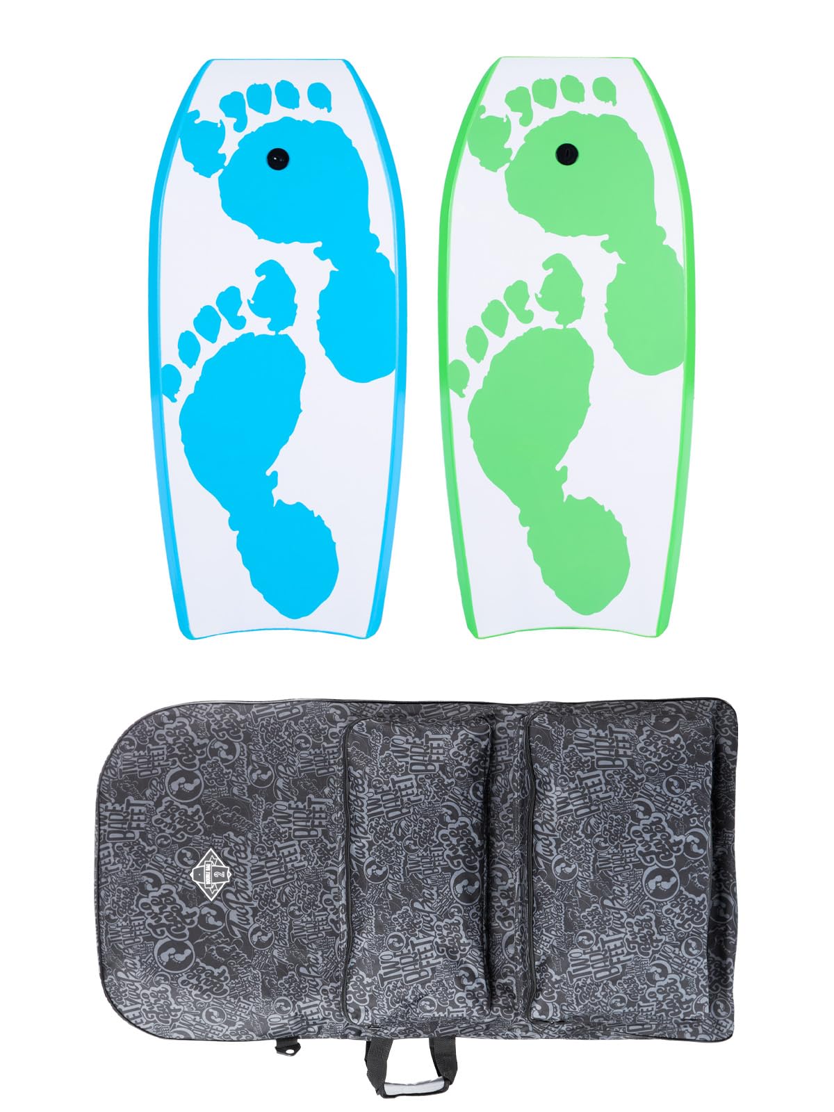 Two Bare Feet 42" Bodyboard Bundle - 2 x 42 'Future' Bodyboards of your choice + Premium Double Carry Bag (Future Print (Aqua)+Future Print(Green)+Grey Bag) — image 1