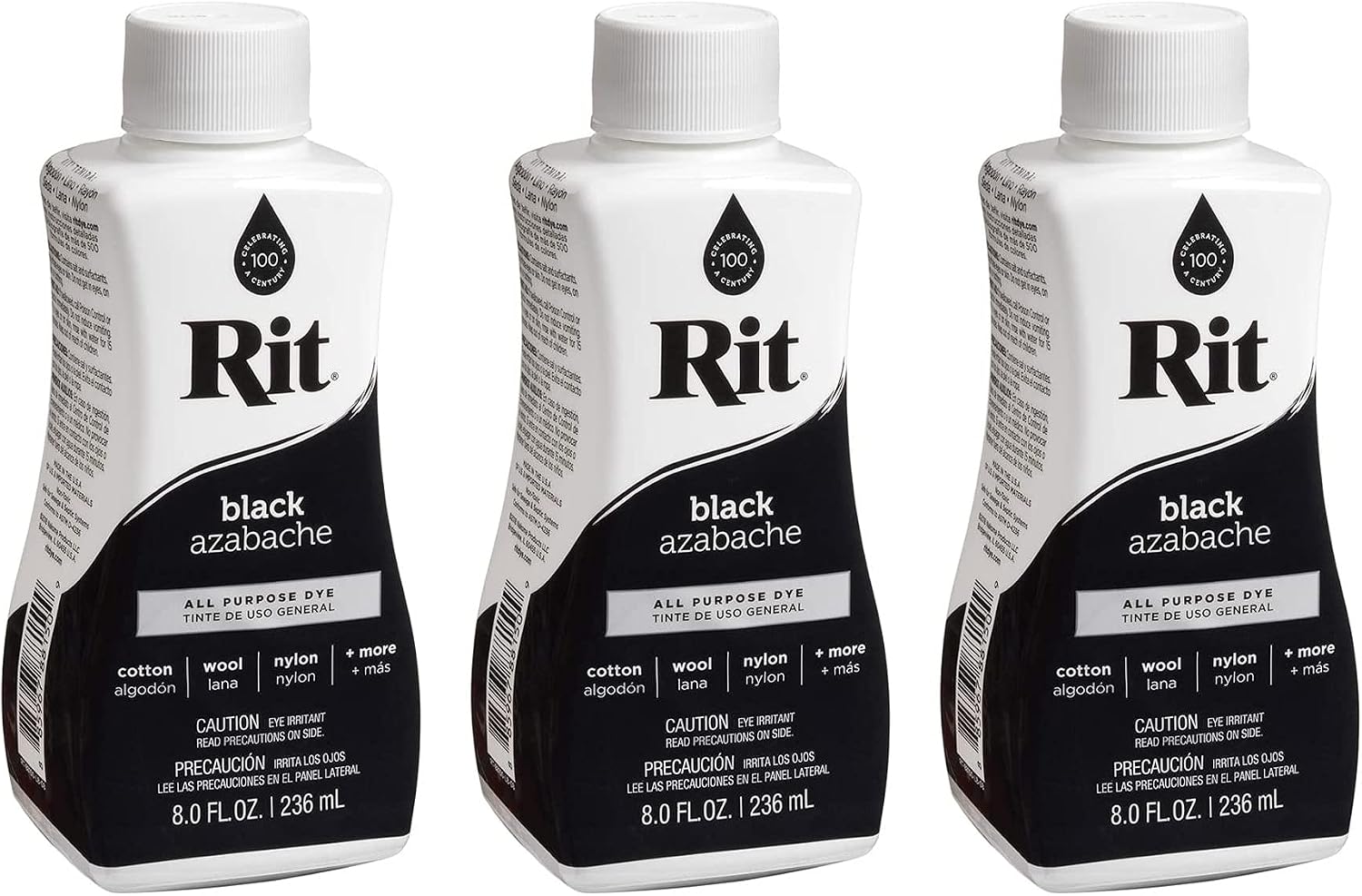 Rit Dye 43327 Purpose Liquid Dye, Black, 8 Fl Oz (Three Pack)