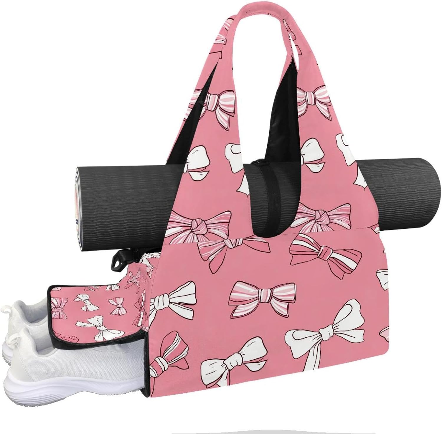 Yoga Mat Bag, Gym Workout Bag with Shoe Compartment, Love Hearts Pilates Bag for Women, Quick Access Storage Yoga Tote Bag for Sports Travel Office