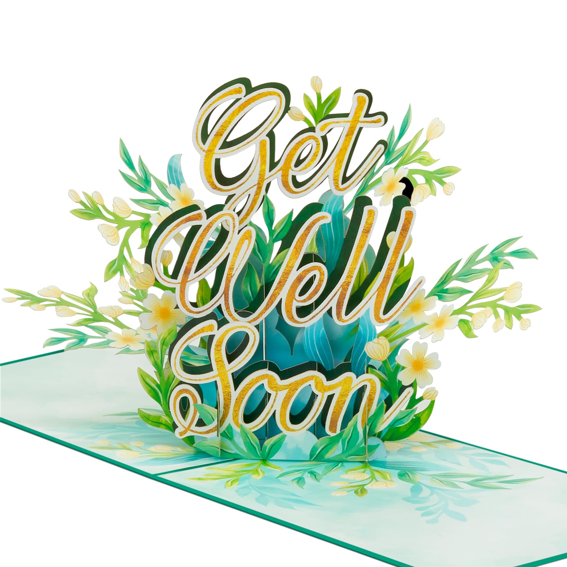 POPWOW Tarjeta desplegable Get Well Soon, campo floreciente, flores, tarjetas de felicitación 3D, regalos para mamá, suegra, esposa, novia, 5 x 7 pulgadas, incluye sobre y nota de mensaje