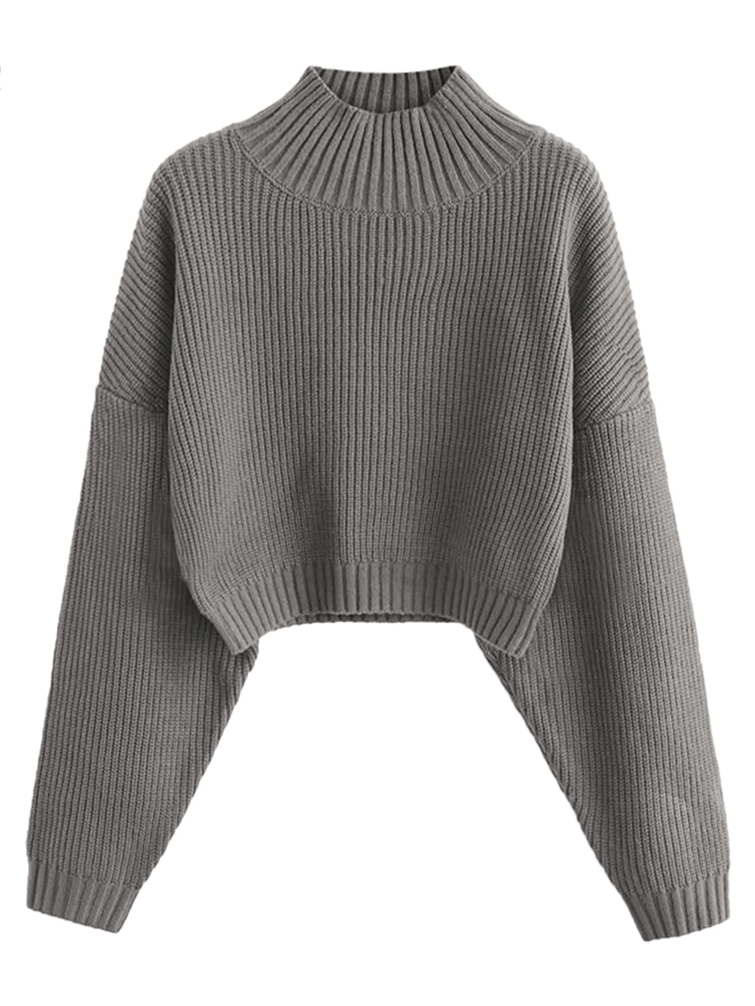 ZAFUL Women's Cropped Turtleneck Sweater Lantern Sleeve Ribbed Knit Pullover Sweater Jumper