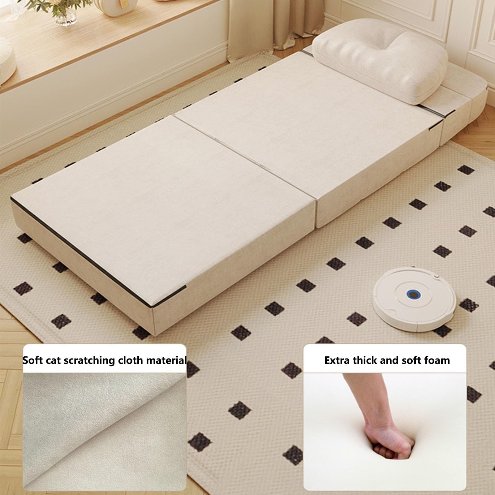 Sofa składana Rozkładana sofa z funkcją spania, którą można przekształcić w fotel do, podłogę i poduszkę, nadaje się łóżek gościnnych(Grijs,100cm)