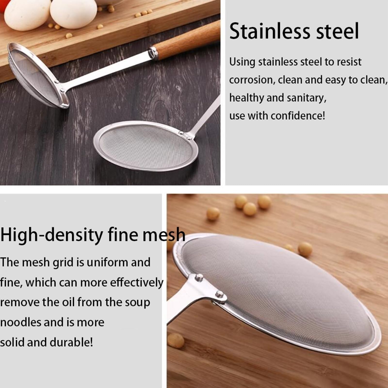 Juego de 4 tamices y coladores, colador de malla fina, colador doméstico, juego de tamiz fino, colador de cocina y hogar hecho de acero inoxidable para cocinar, quinua