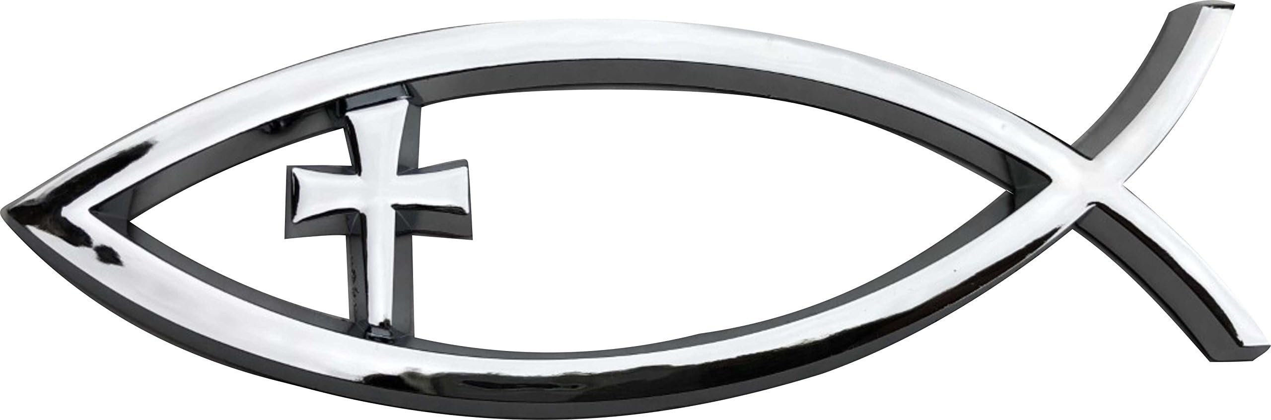 3D Car Auto Truck Silver Chrome Decal Emblem Cross Christian Fish Symbol