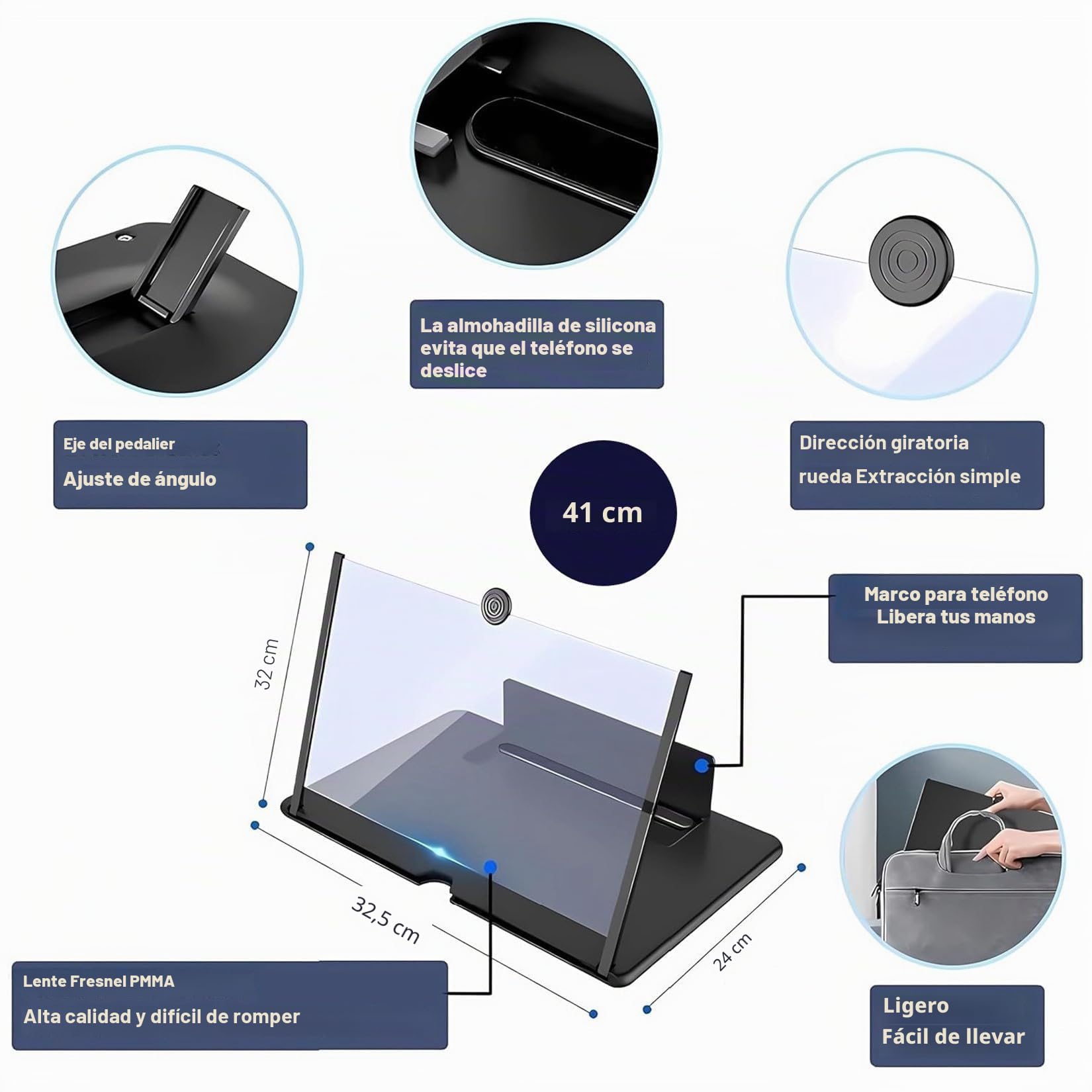 Amplificador Pantalla móvil,16 Pulgadas HD Pantalla Aumento movil, para Todos los Smartphones, antiluz Azul, Lupa Pantalla movil 3D para Ver vídeos de películas