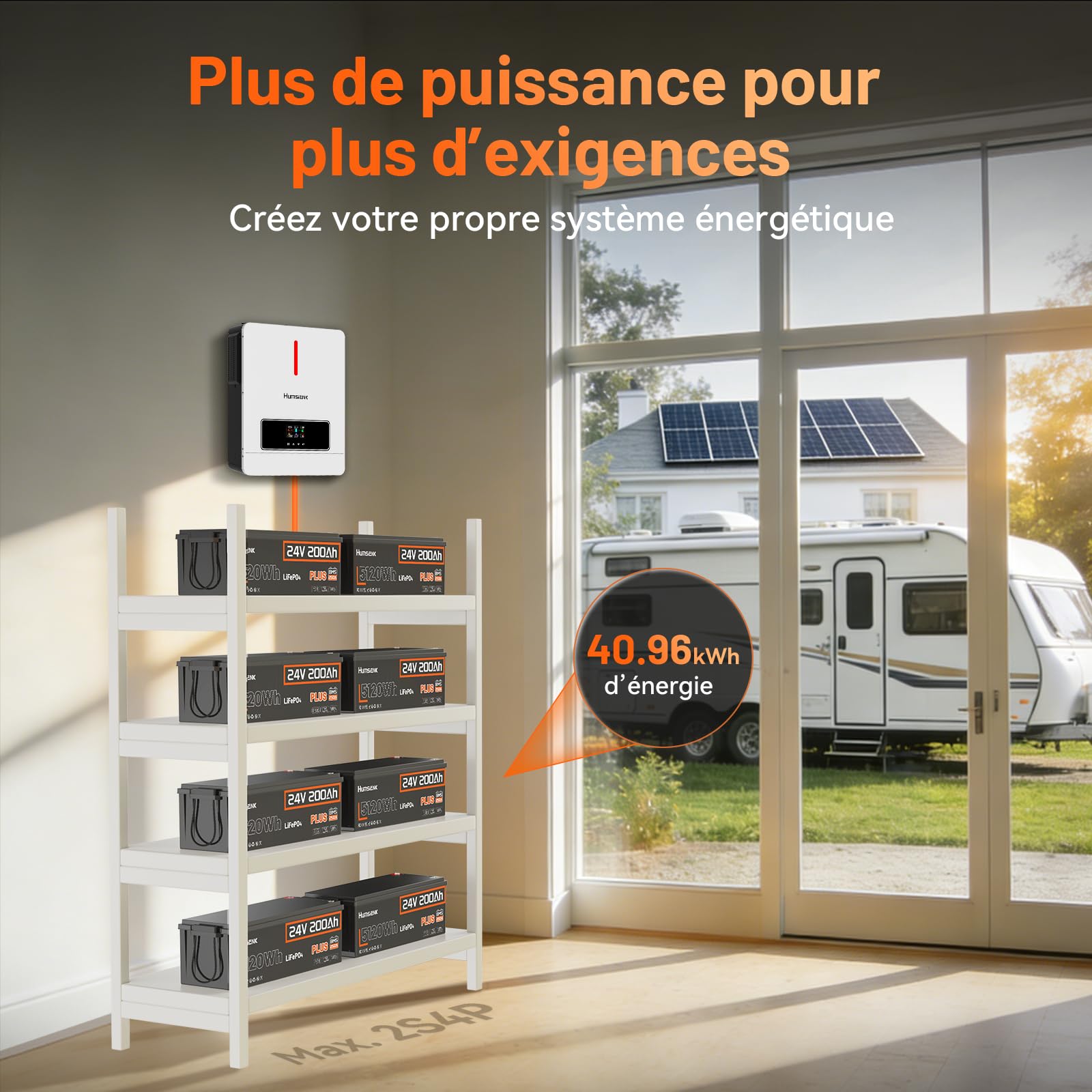 Humsienk Batterie Lithium LiFePO4 24V 200Ah Plus avec BMS intégré 250A et Protection Basses Températures, Batterie Lithium à Décharge Lente pour Camping Car, Panneau Solaire, Bateaux Bass, Hors-Réseau