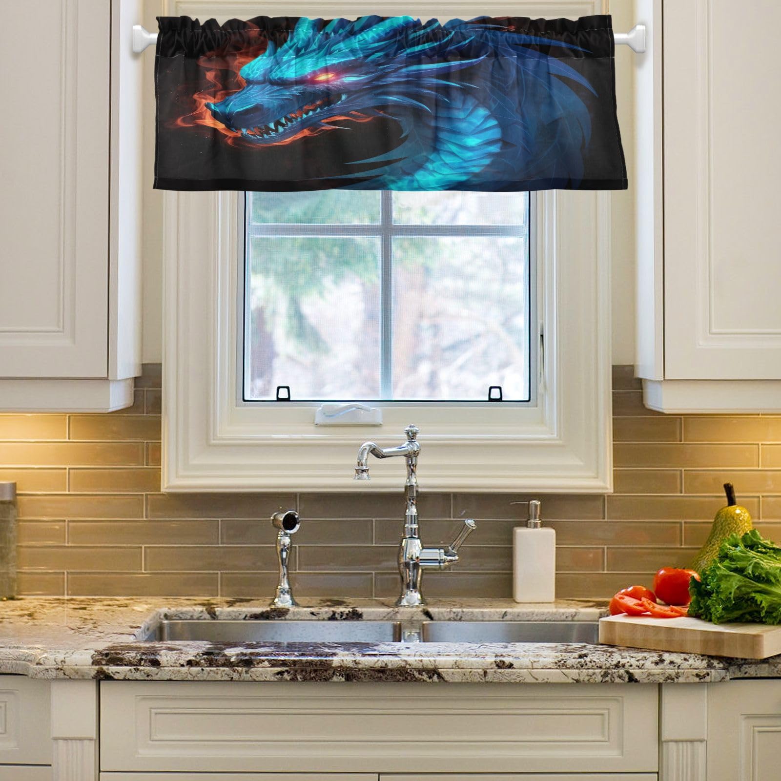 Wolf Star Moon Kitchen Valance Curtains - 2 Panels, 54x18 Inch, Rod Pocket Fantasy Window Valance - View #12