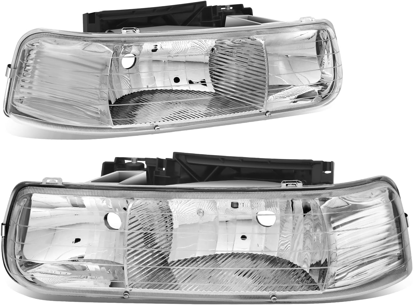 Auto Dynasty Headlights Assembly Compatible with 1999-2006 Chevy Silverado Suburban Tahoe 1500 2500 HD 3500, Driver and Passenger Side Halogen Headlamps Replacement, Black Housing