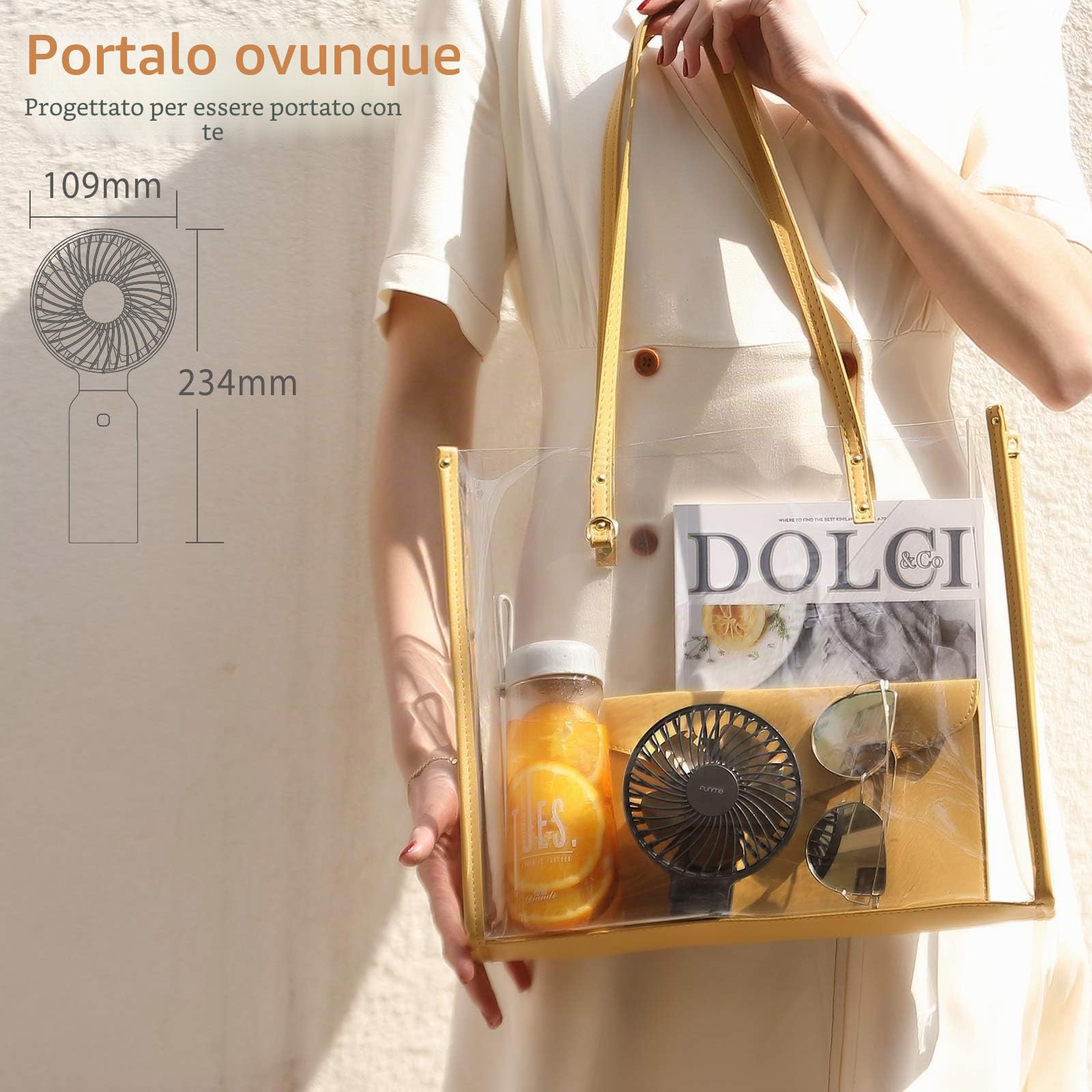 Funme Ventilatore USB Ricaricabile Ventilatori Mano Portatile 9-53 Ore di Utilizzo Ventilatore Pieghevole Elettrico 4 Velocità per All'aperto Casa Ufficio Viaggio