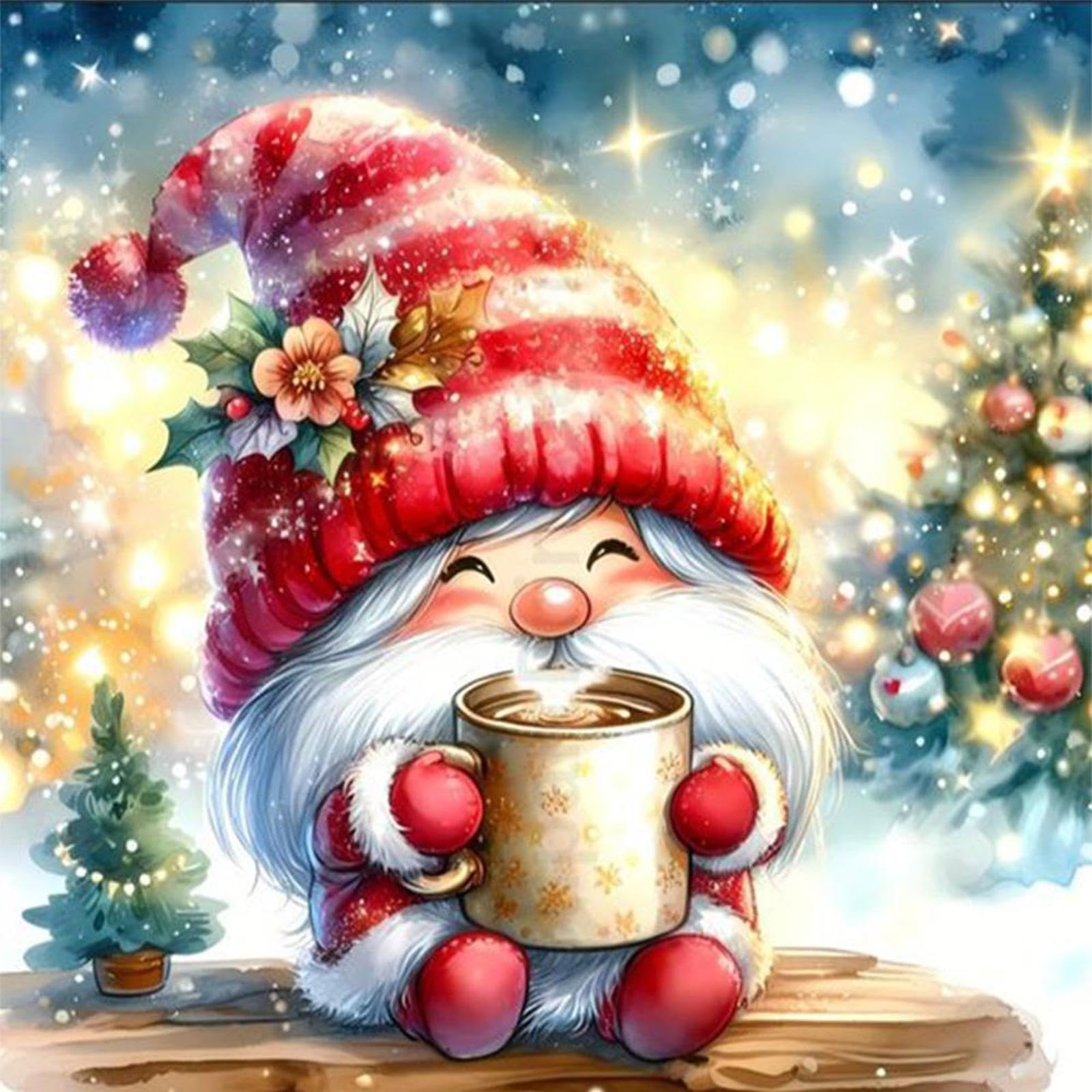 Tea Gnome Stamped Cross Stitch Kits for Adults Beginners, 11CT Pre-Printed Embroidery Fabric with Thread, Needlepoint Craft Set for Home Kitchen Wall Decor, DIY Hobby Gift(40 * 40cm)