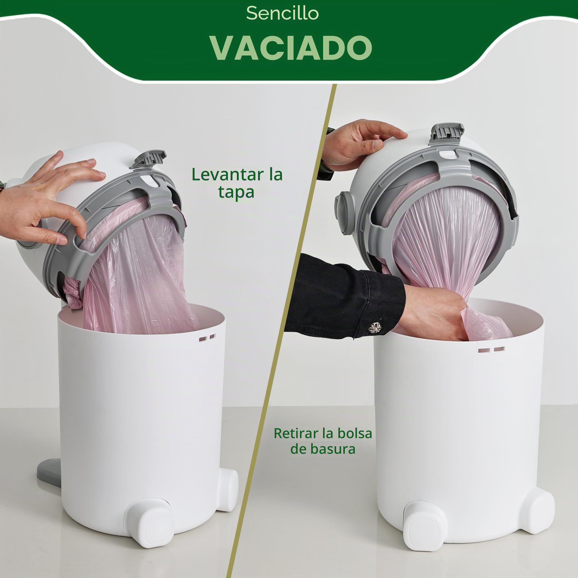 Cubo de pañales con protección contra olores, 12 l, manejo con una sola mano, bolsa universal, diseño de oso n2, color blanco y gris