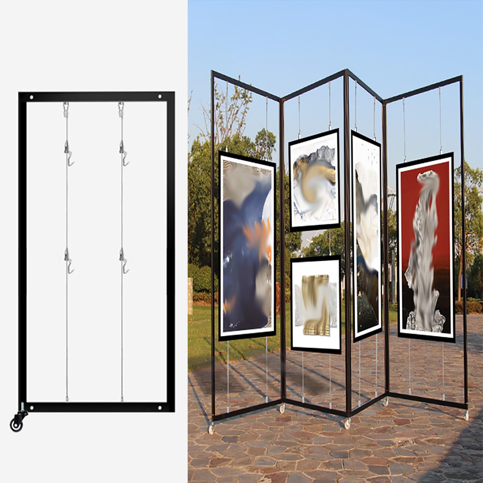 Expositor metálico para exposiciones de Arte (3 Unidades, 100 x 250 cm, 39,4 x 98,4 Pulgadas). Marco Independiente para señalización, Carteles y Publicidad en Interiores y Exteriores.