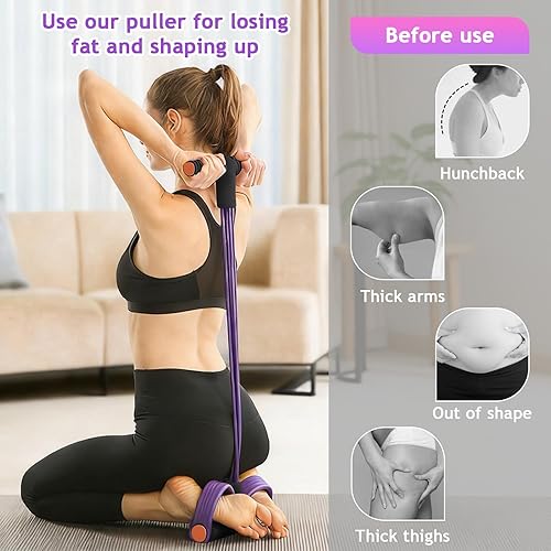 Miniatura 7 de Kammoy Cuerda de Tensión de 6 Tubos, Extractor de Pedal de Yoga Elástico Multifuncional Banda de Resistencia, Cuerda de Tensión de Látex Natural