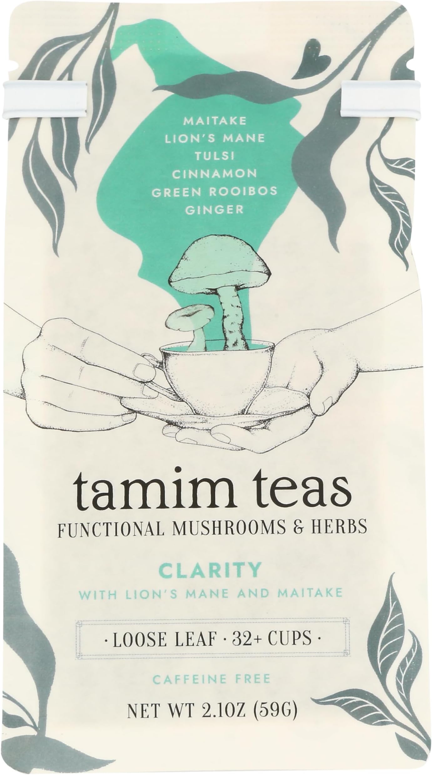 Lion's Mane and Maitake Mushroom Tea | TAMIM TEAS Clarity | Organic Mushroom Blend with Tulsi, Ginger, and Cinnamon | Caffeine-free and USA Family Farms | Loose Leaf - +32 Cups