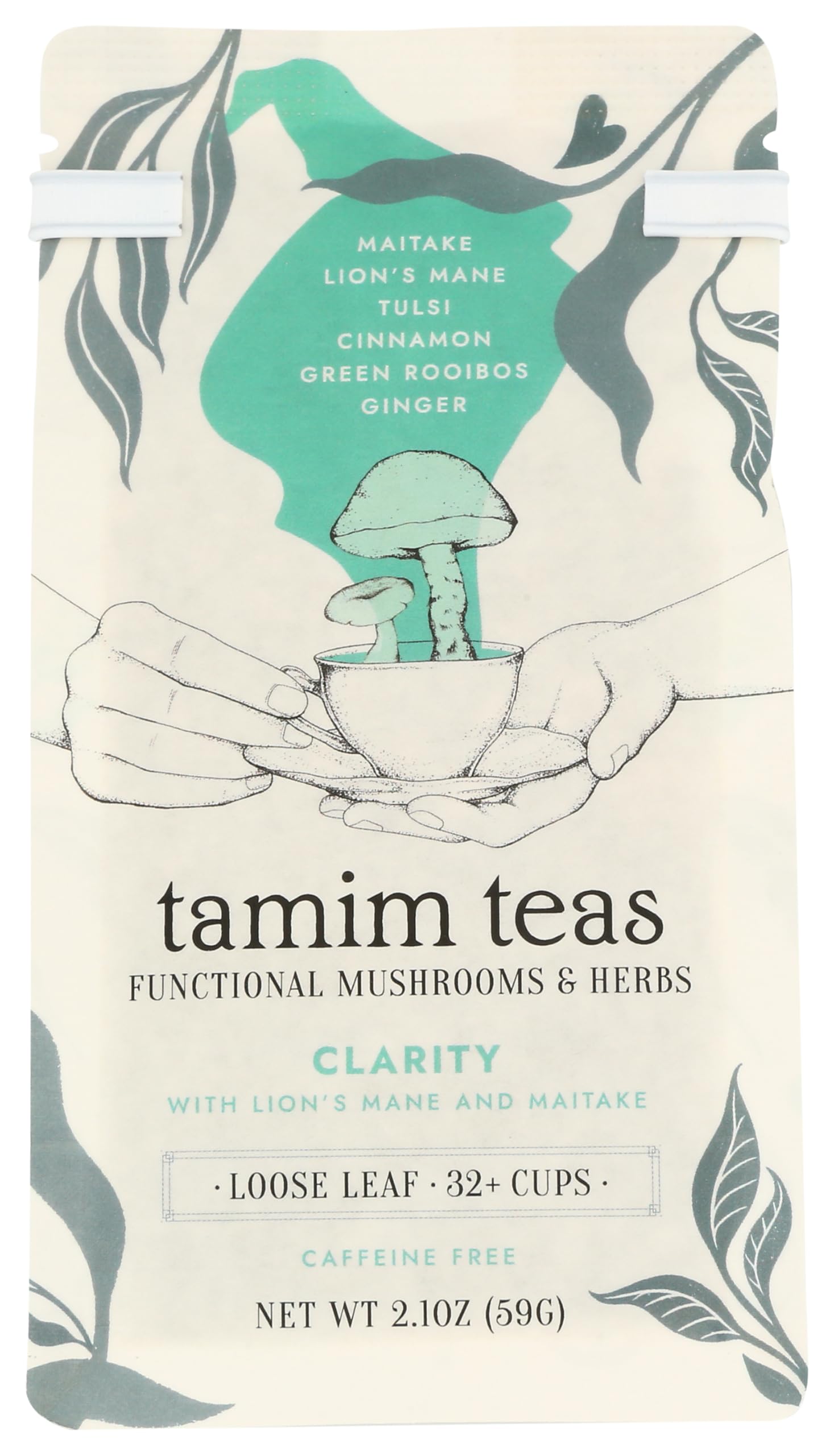 Lion's Mane and Maitake Mushroom Tea | TAMIM TEAS Clarity | Organic Mushroom Blend with Tulsi, Ginger, and Cinnamon | Caffeine-free and USA Family Farms | Loose Leaf - +32 Cups