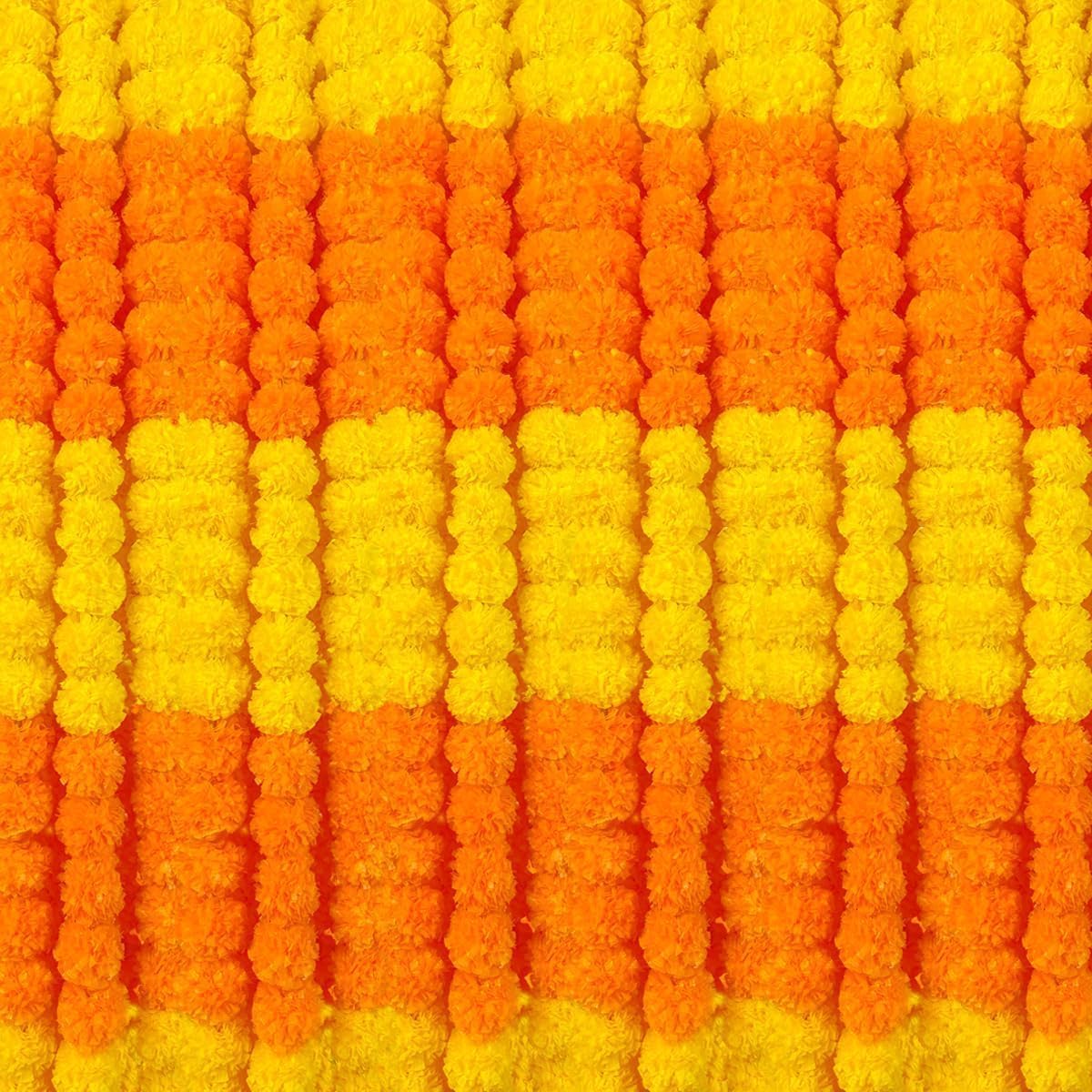 Marigold Garland for Decoration 5 Pcs of 5 feet Long Strands Artificial Marigold Flowers, Indian Décor for Pooja, Wedding Christmas, Events Decorations (5-5 Yellow -Orange)