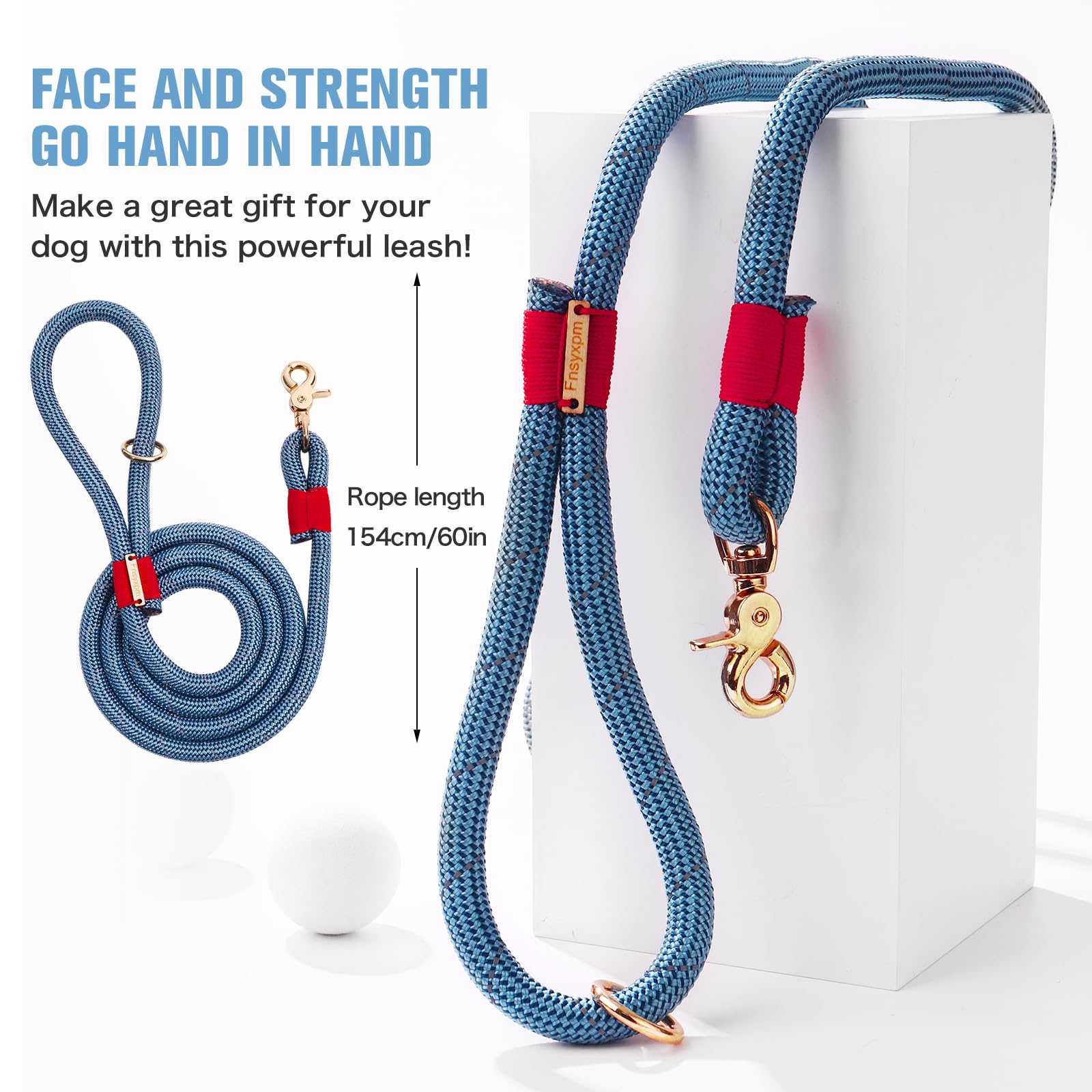 Correa de perro de cuerda azul reflectante hecha a mano de nailon trenzado para perros medianos y grandes (5 pies - 3/5 pulgadas)