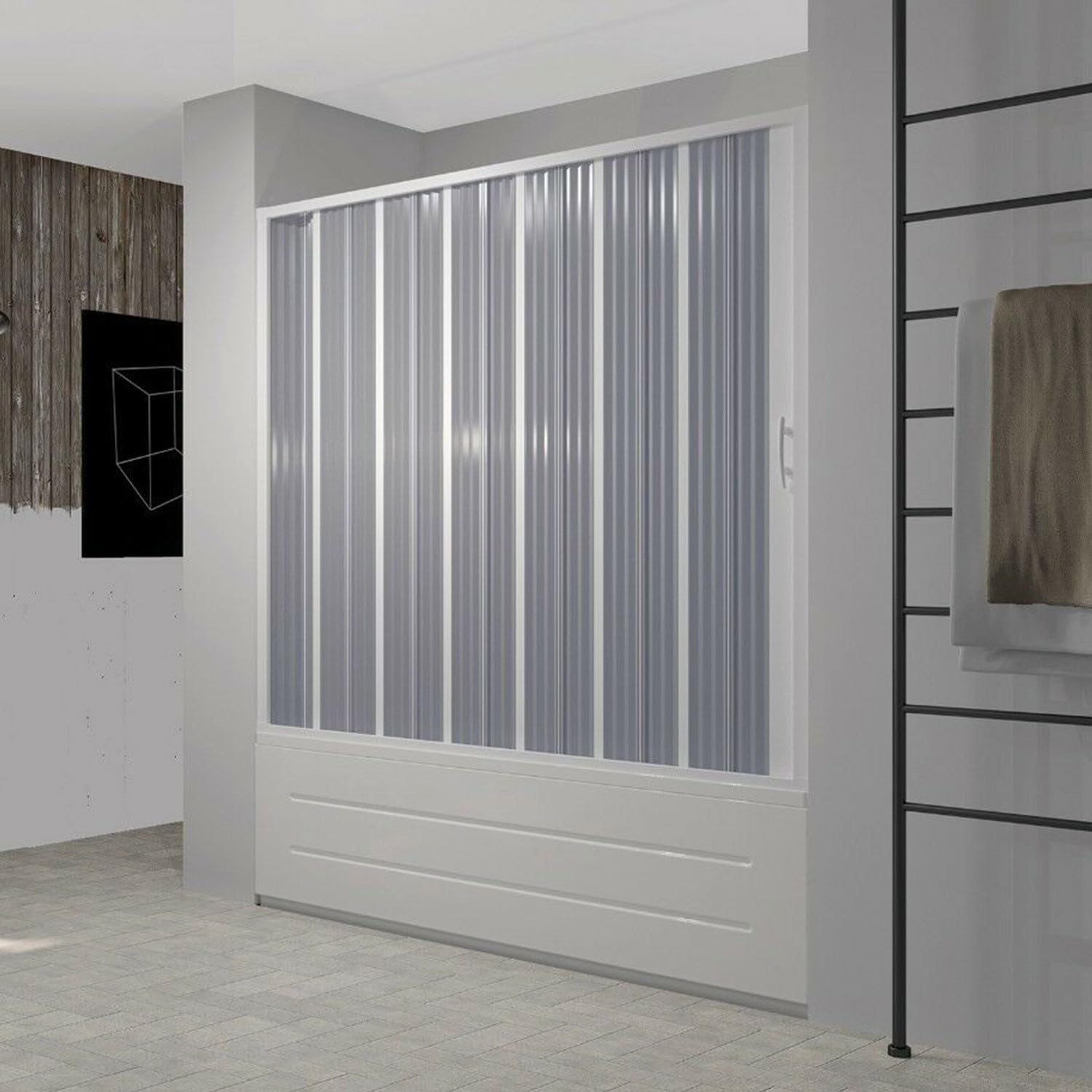 Forte Puerta de Bañera 170 cm en PVC Plegable con Apertura Lateral H 150 cm Color Blanco Mod. Flex