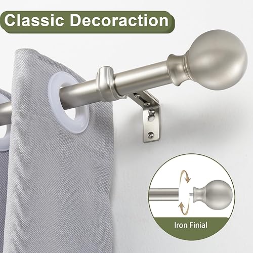 Miniatura 2 de Barra de cortina para ventanas de 72 a 144 pulgadas, níquel cepillado de 1 pulgada de diámetro, remates redondos