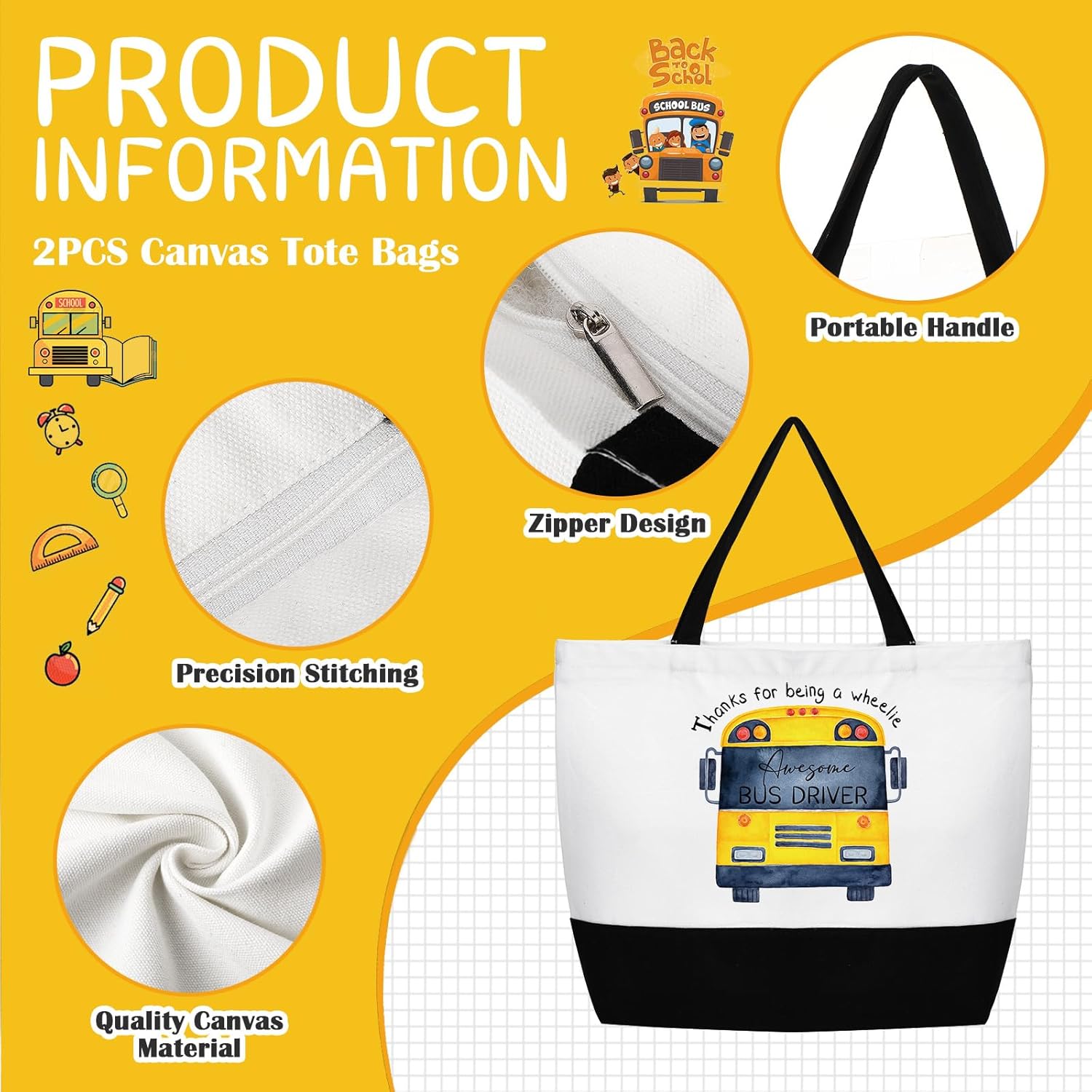 Abbylike 4 Pcs School Bus Driver Gifts Inspirational Canvas Tote Bags Makeup Bags with Zipper for Women Men Awesome Bus Driver Appreciation Day Gifts Thank You for Keeping Me Safe Back to School - Image 5