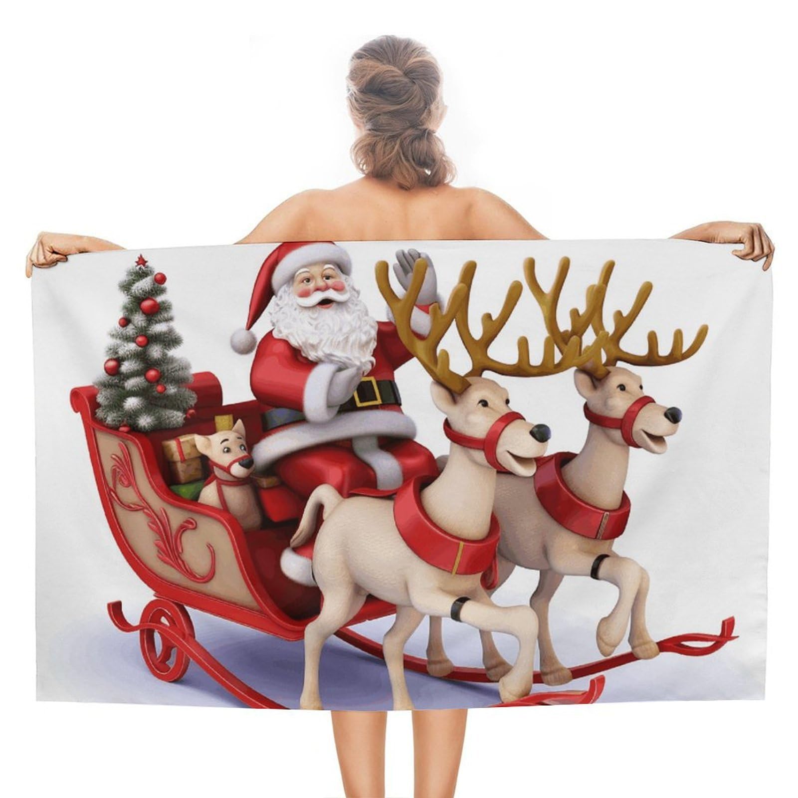 Santa Claus Reindeer Sled Beach Towels Extra Large Quick Dry Absorbent