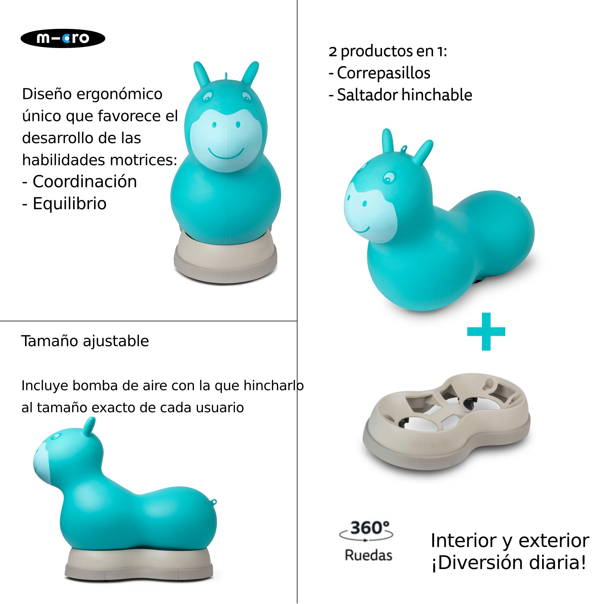 Micro Air Hopper II Saltador y Correpasillos 4 Ruedas 360 Grados Goma Gruesa +18 Meses